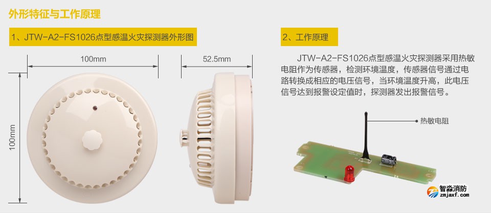 賦安JTW-A2-FS1026點(diǎn)型感溫火災(zāi)探測器 外形特征與工作原理