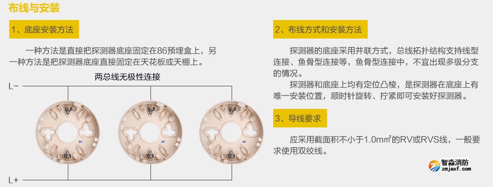 賦安JTY-GM-FS1017點型光電感煙火災探測器 布線與安裝