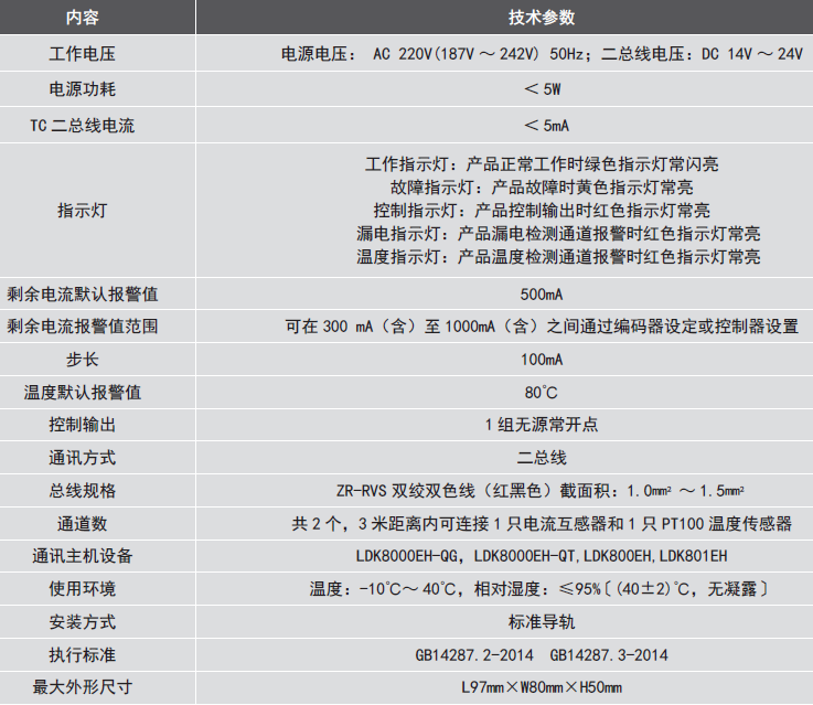 LDT9007EH組合式電氣火災監(jiān)控探測器參數(shù)