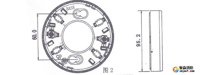 JTY-GF-FS1028點(diǎn)型光感煙火災(zāi)探測(cè)器底座示意圖